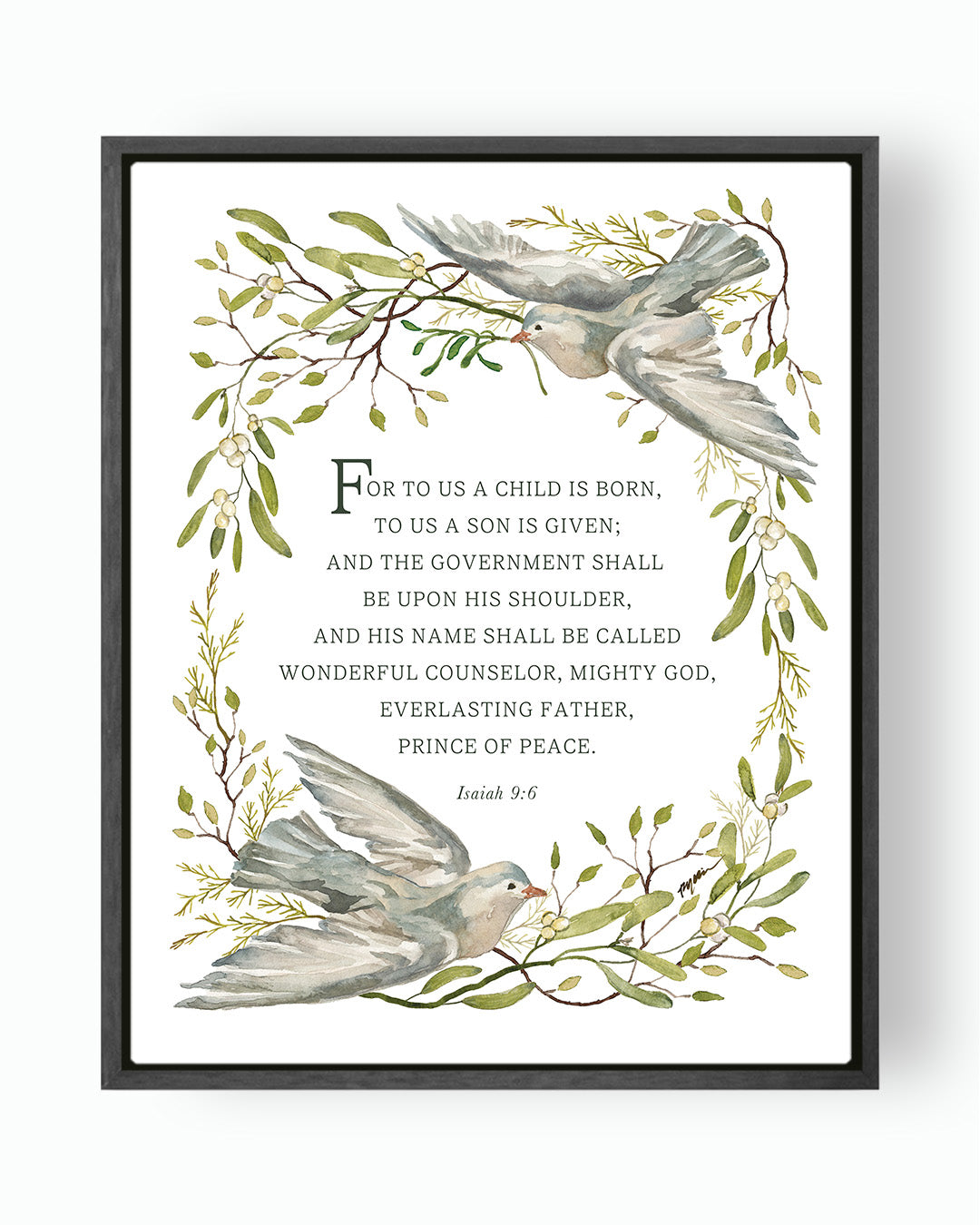 isaiah 6:9, christmas canvas, dove, green, prince of peace, gracelaced, framed canvas