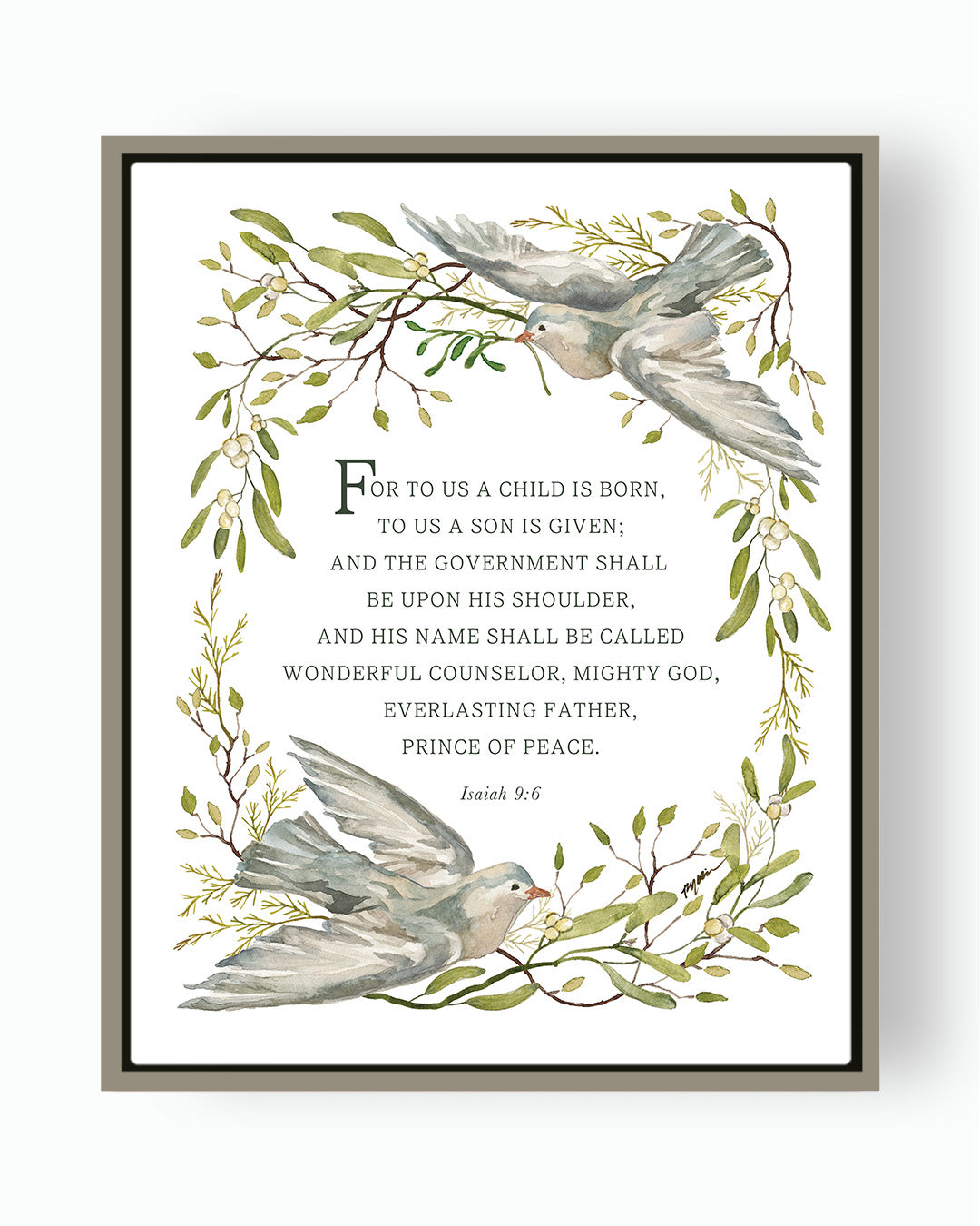 isaiah 6:9, christmas canvas, dove, green, prince of peace, gracelaced