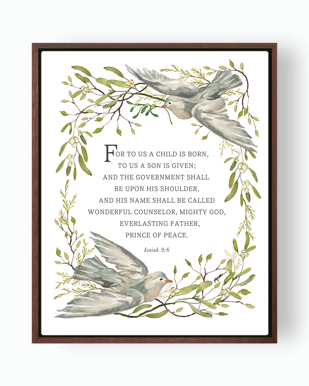 framed art, isaiah 6:9, christmas canvas, dove, green, prince of peace, gracelaced