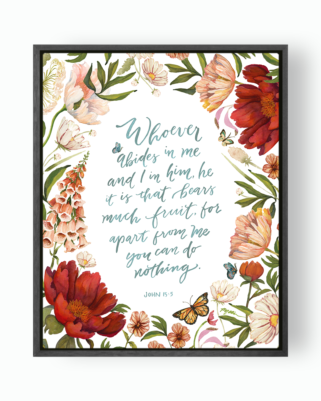 canvas bible verse quote, john 15, whoever abides, abide in Christ - Ruth Chou Simons Christian art
