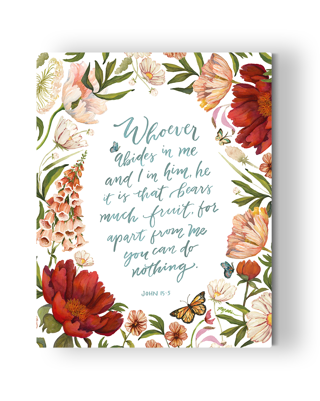 canvas bible verse quote, john 15, whoever abides, abide in Christ - Ruth Chou Simons Christian art