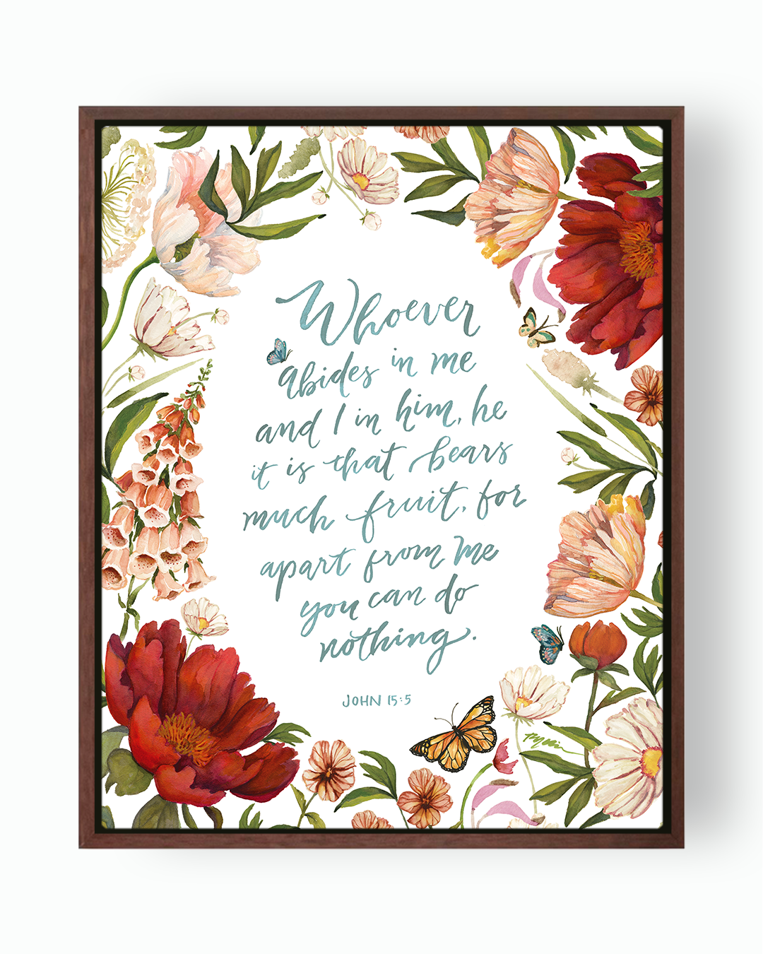 canvas bible verse quote, john 15, whoever abides, abide in Christ - Ruth Chou Simons Christian art