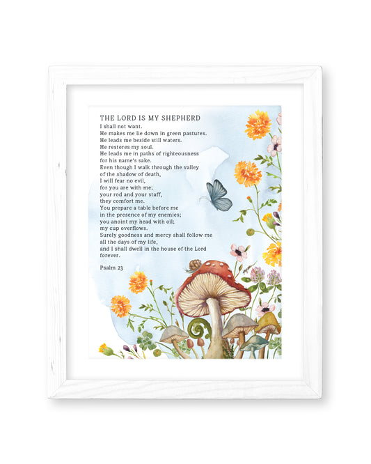 Home Is Right Where You Are, Ruth Chou Simons, mushrooms, whimsical, butterfly, the lord is my shepherd, childrens wall art, psalm 23