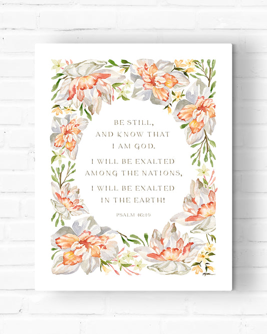 Be still and know that I am God painting by Christian artist Ruth Chou Simons - biblical wall art - scripture bible verse canvas