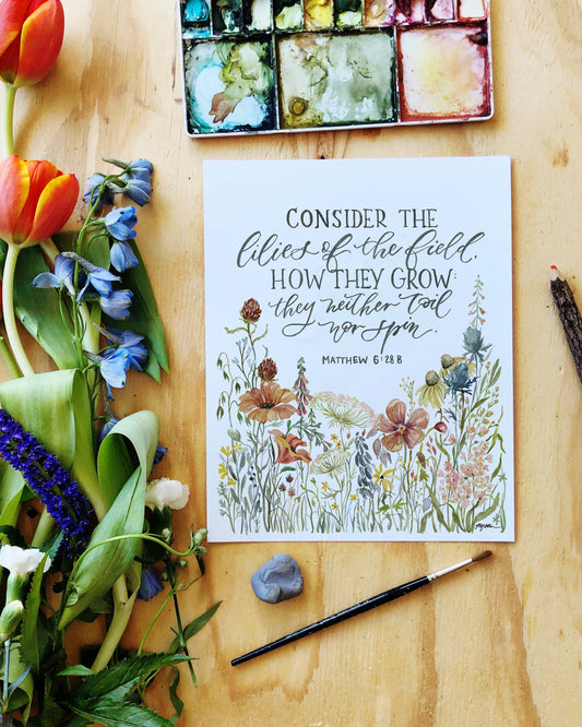Matthew 6:28b | How They Grow (White) Print