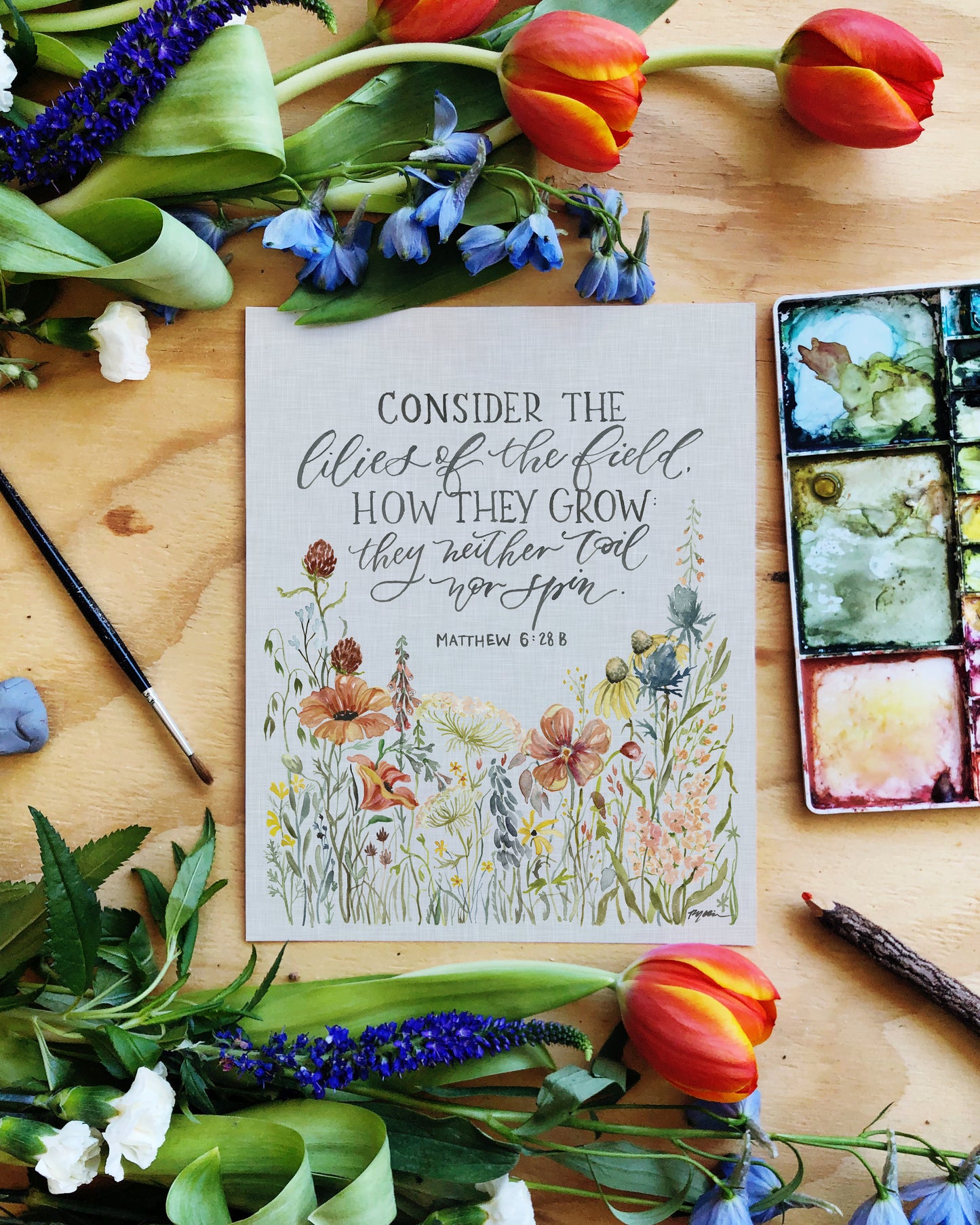 Matthew 6:28b | How They Grow (Linen) Print