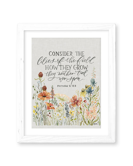 Matthew 6:28b | How They Grow (Linen) Print