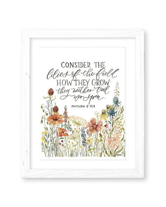 Matthew 6:28b | How They Grow (White) Print