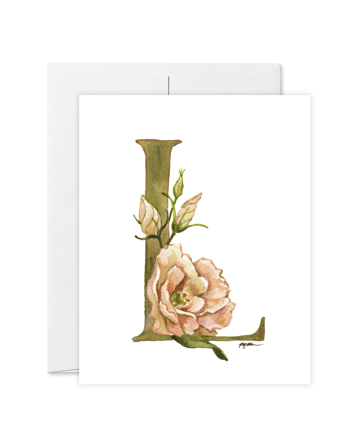 GraceLaced letter L personalized floral watercolor monogrammed note card by Ruth Chou Simons