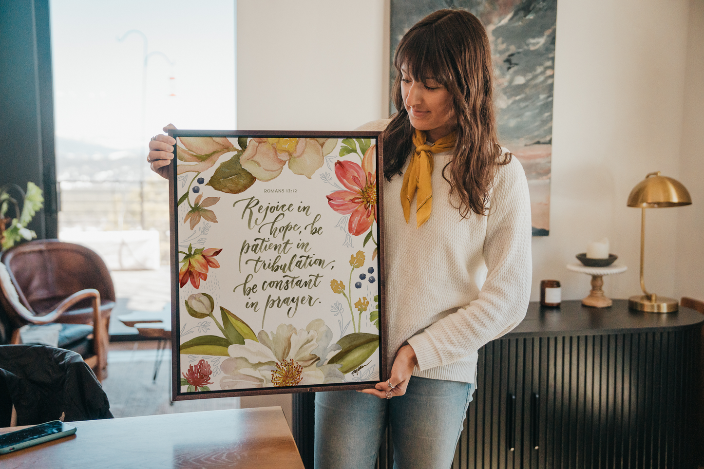 canvas bible verse quote Rejoice in Hope from Romans 12 - Ruth Chou Simons Christian art