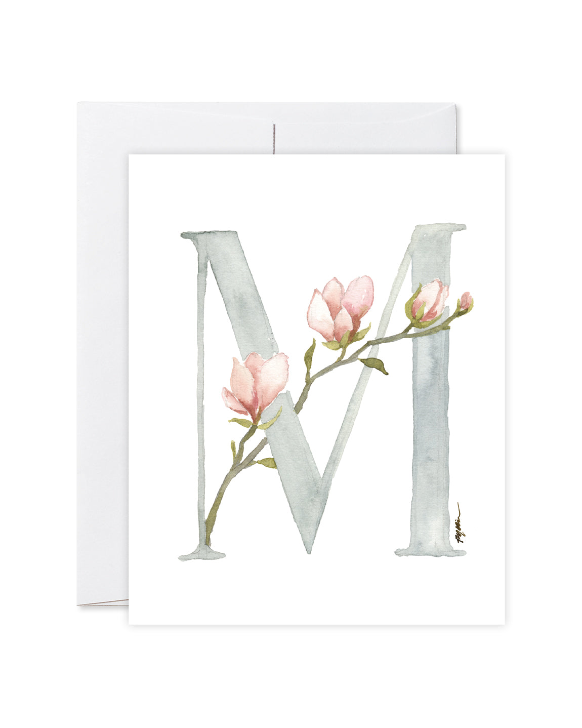 GraceLaced letter M personalized floral watercolor monogrammed note card by Ruth Chou Simons