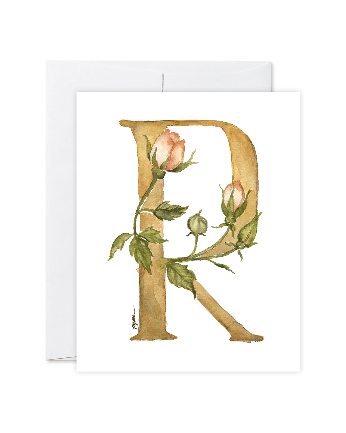 GraceLaced letter R personalized floral watercolor monogrammed note card by Ruth Chou Simons