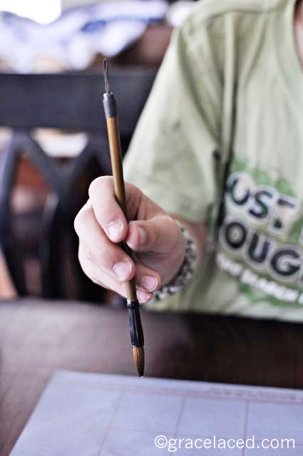 His First Chinese Calligraphy Lesson