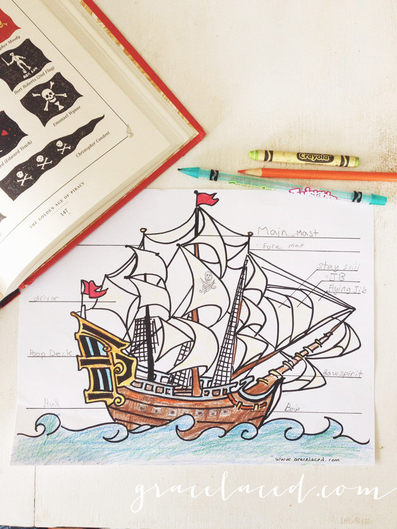 The Anatomy Of A Pirate Ship Coloring Sheet {Free Printable}