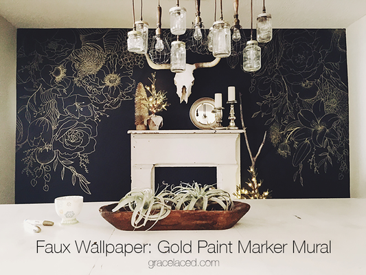 Faux Wallpaper: Gold Paint Marker Mural