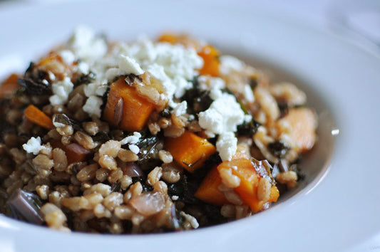 Farro with Figs, Roasted Butternut Squash, and Kale