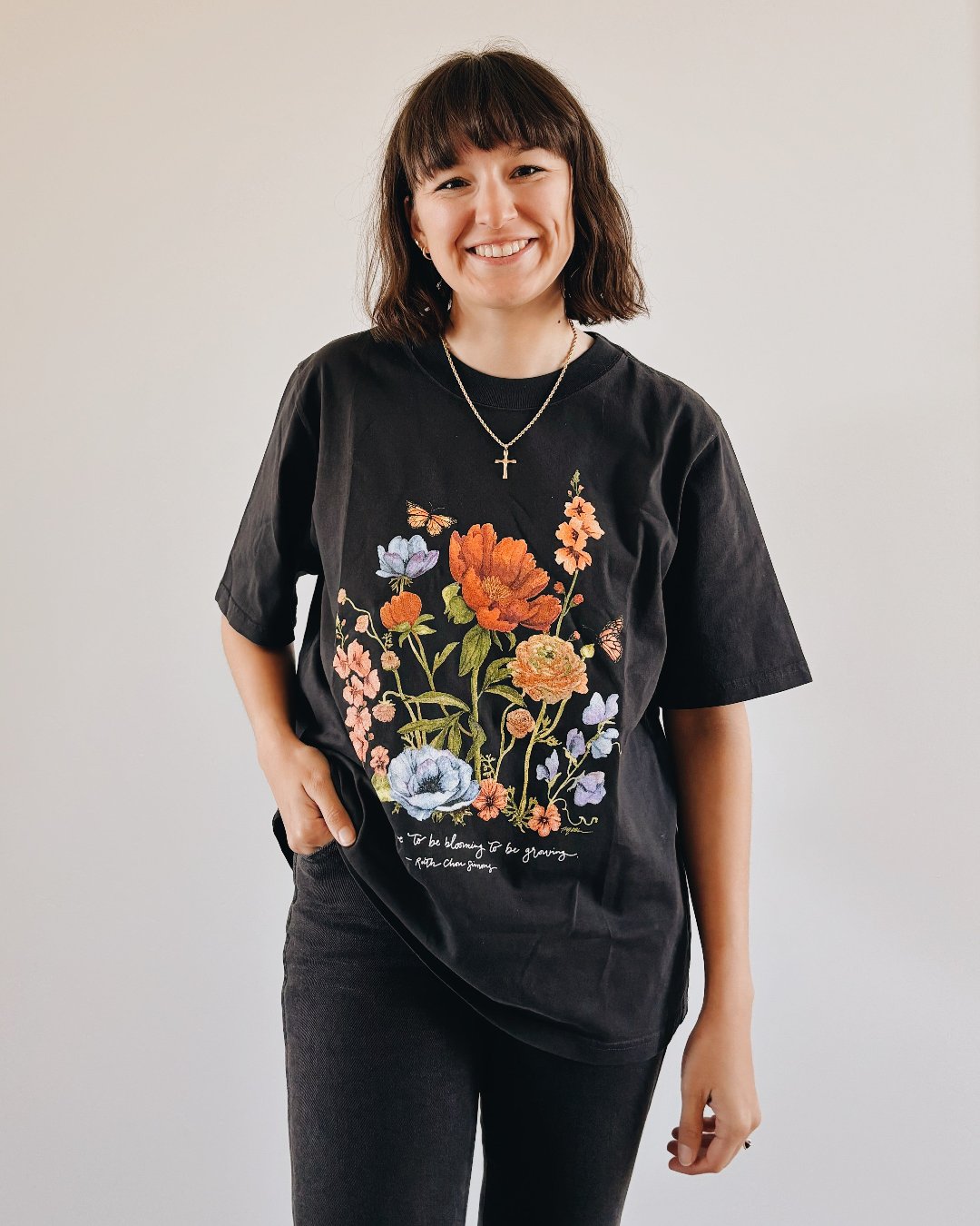 red peony tshirt, flower shirt, inspirational shirt