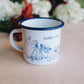 Home Is Right Where You Are, cute camp mug, enamel mug, Ruth Chou Simons, bandana, mushrooms, whimsical, dog, camping