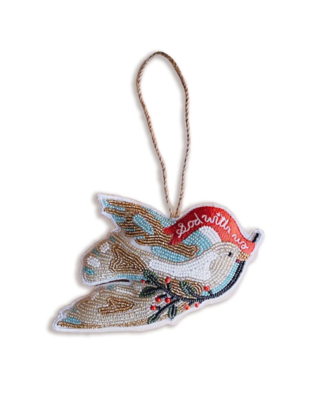 Beaded ornament, cute ornament, dove, god with us, ruth chou simons