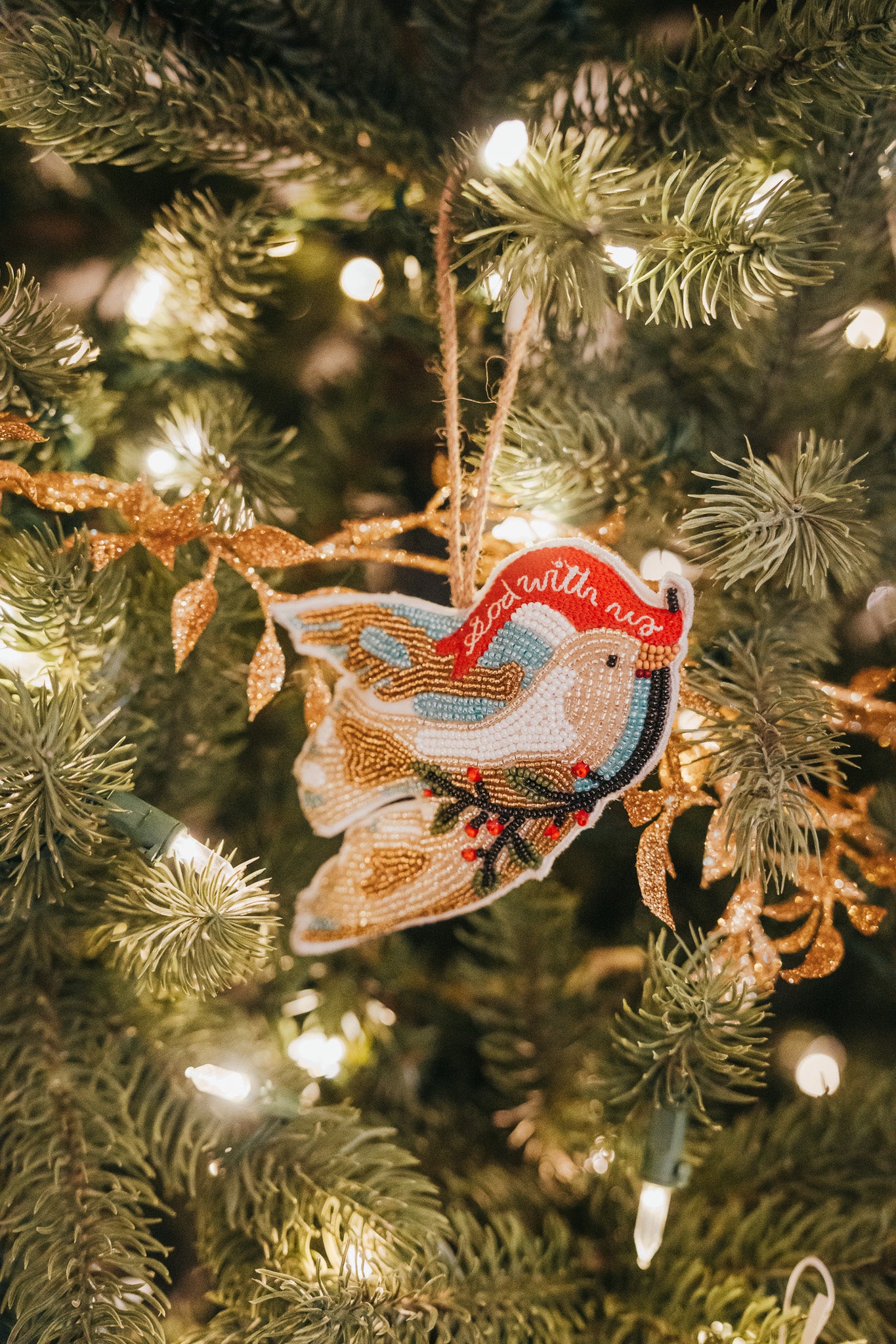 Beaded ornament, cute ornament, dove, god with us, ruth chou simons, beautiful, host gift