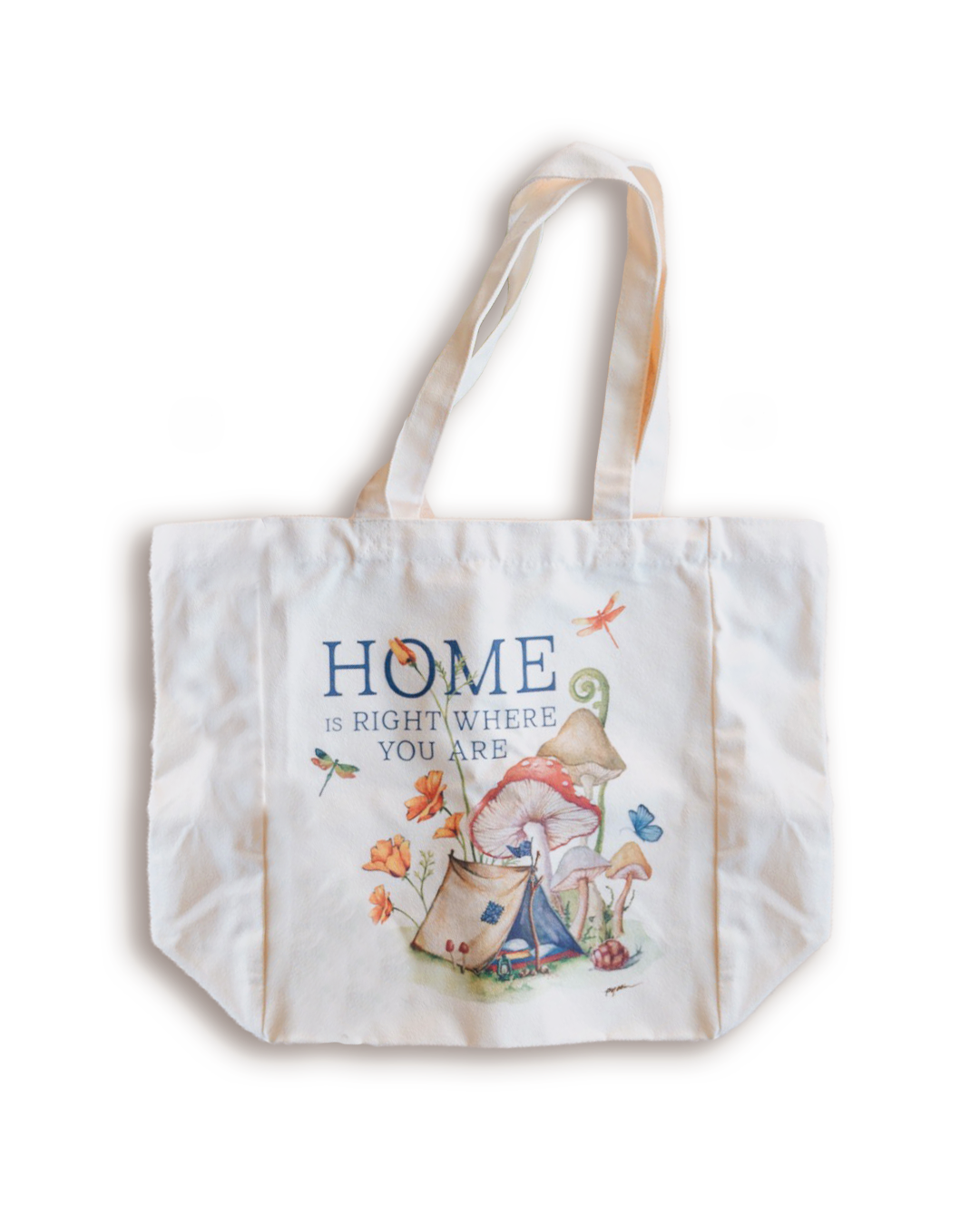 cute tote bag, mushroom tote, home is right where you are