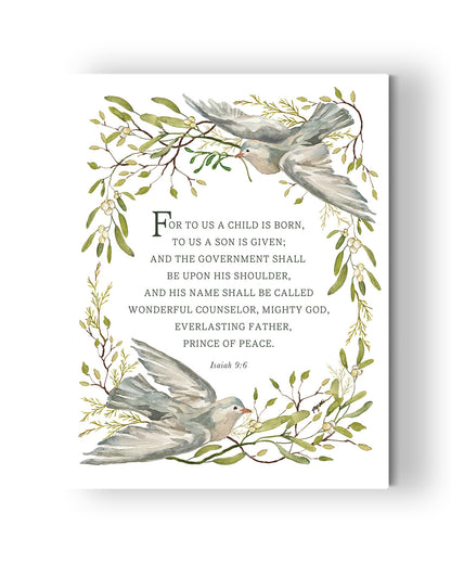 isaiah 6:9, christmas canvas, dove, green, prince of peace, gracelaced