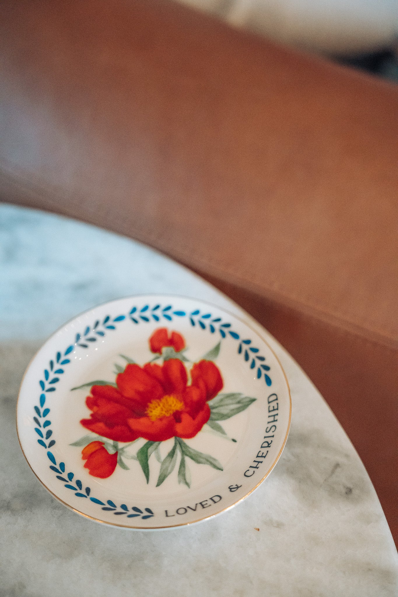 ring dish, catch all, red peony, small gift, christian gift, christmas