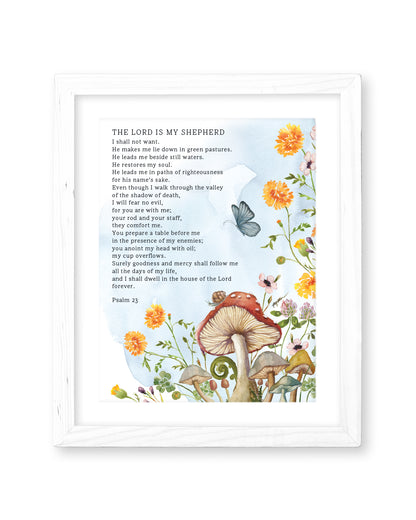 Home Is Right Where You Are, Ruth Chou Simons, mushrooms, whimsical, butterfly, the lord is my shepherd, childrens wall art, psalm 23