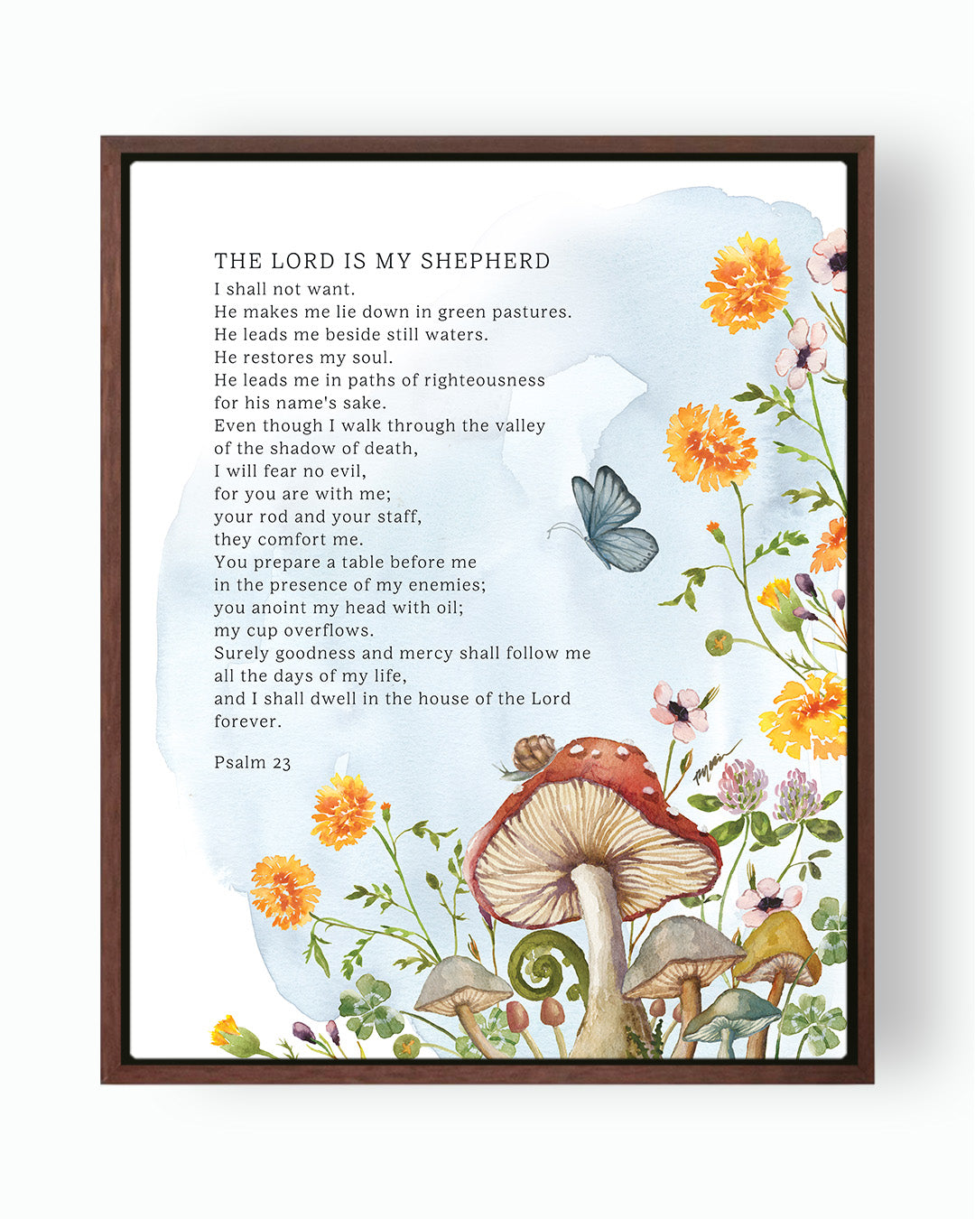 Home Is Right Where You Are, Ruth Chou Simons, mushrooms, whimsical, butterfly, the lord is my shepherd, framed canvas