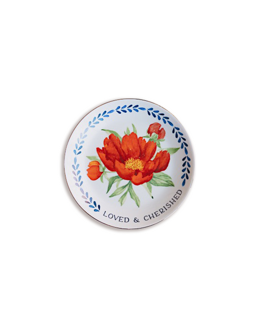 ring dish, catch all, red peony, small gift, christian gift, christmas