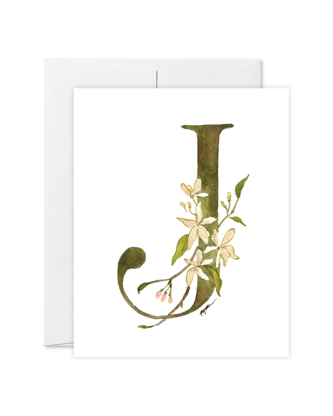 GraceLaced letter J personalized floral watercolor monogrammed note card by Ruth Chou Simons