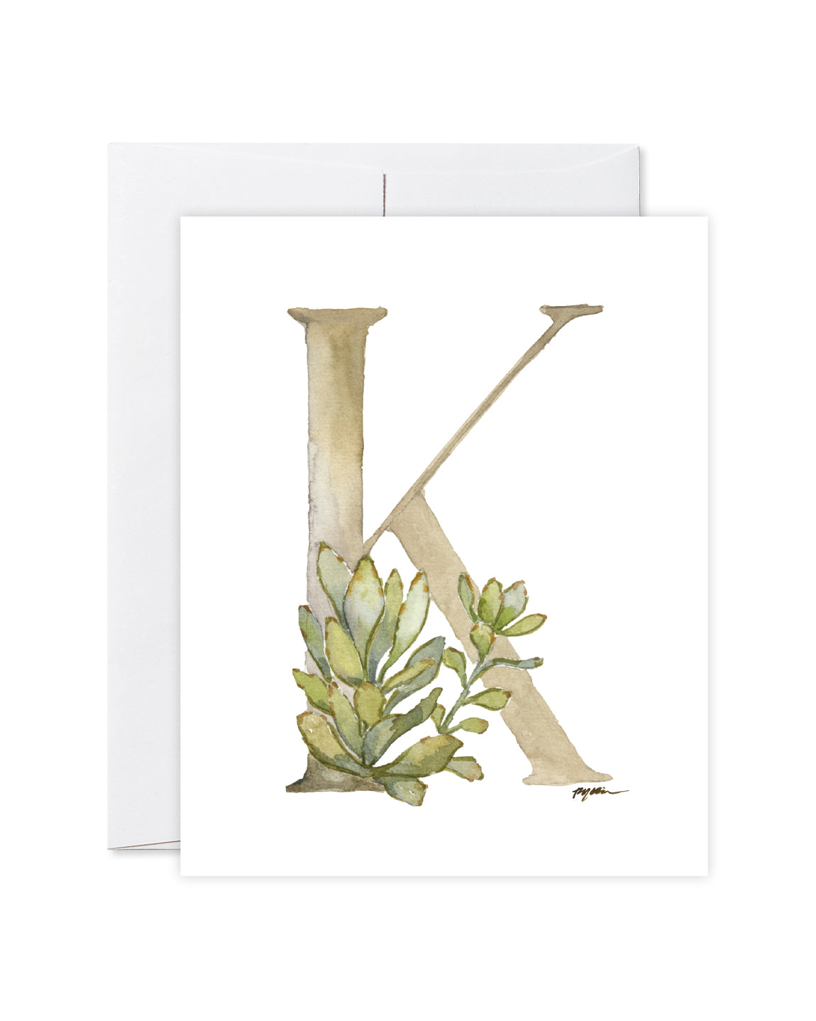GraceLaced letter K personalized floral watercolor monogrammed note card by Ruth Chou Simons
