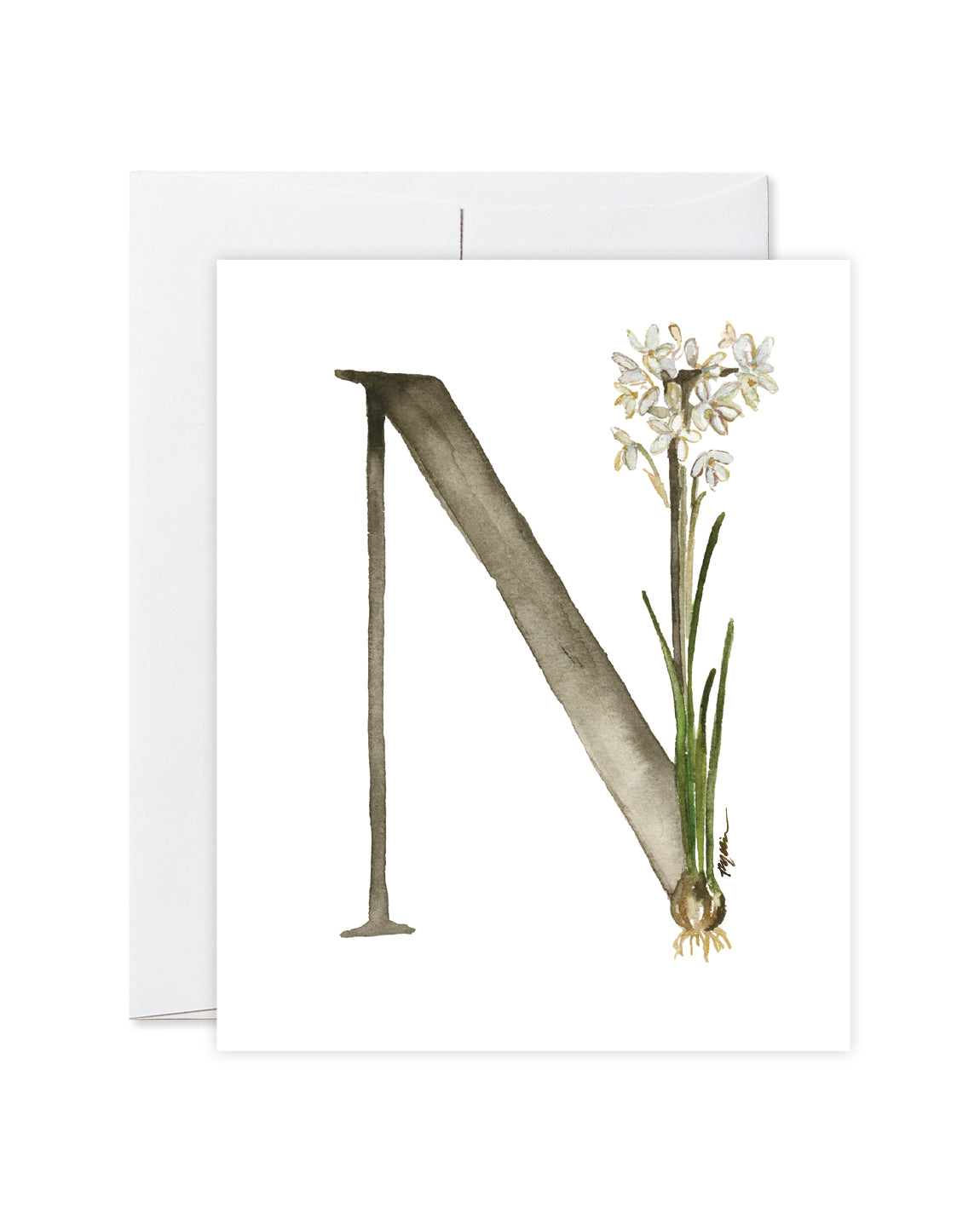 GraceLaced letter N personalized floral watercolor monogrammed note card by Ruth Chou Simons
