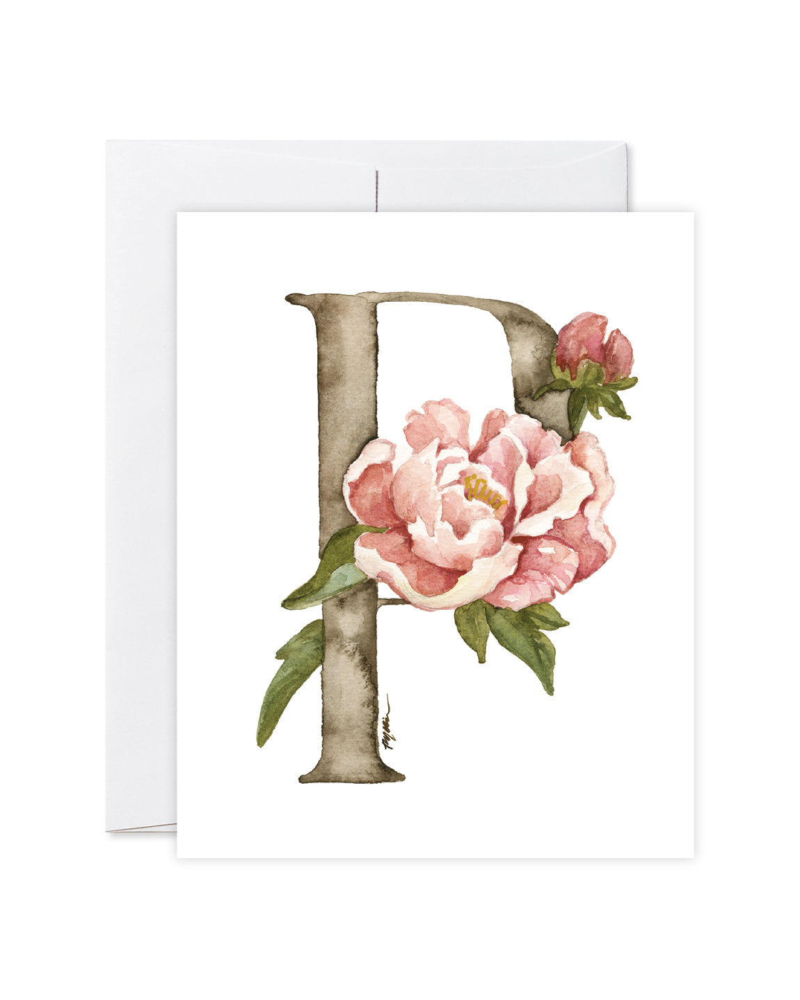 GraceLaced letter P personalized floral watercolor monogrammed note card by Ruth Chou Simons
