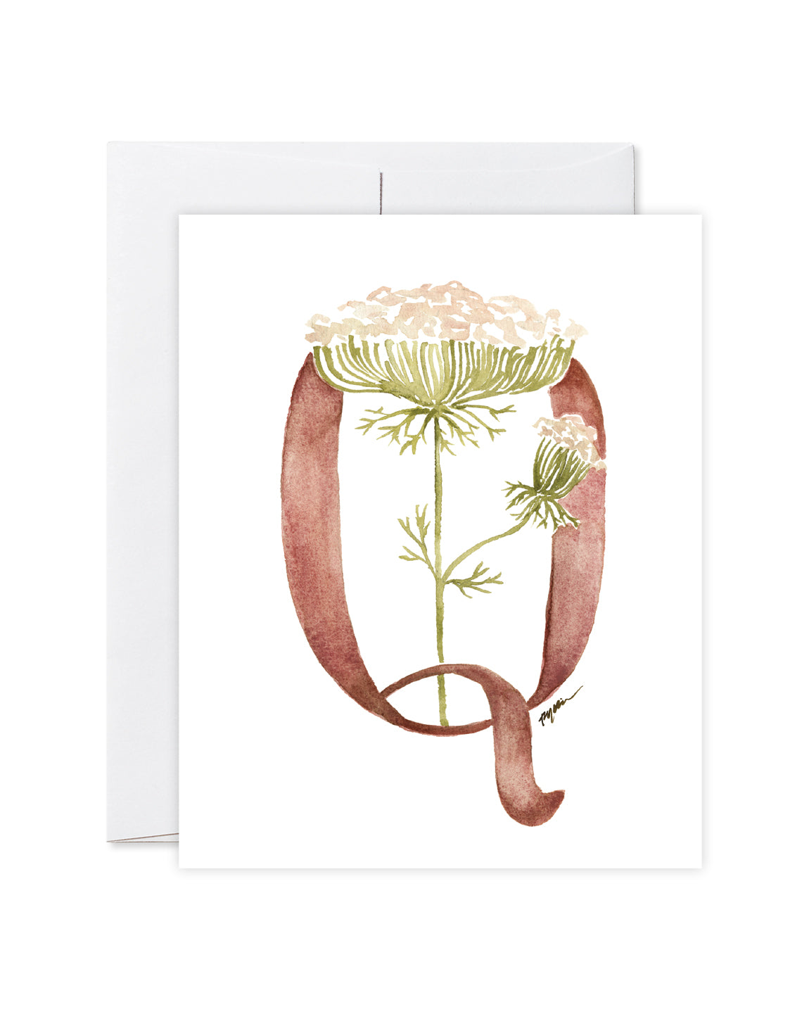 GraceLaced letter Q personalized floral watercolor monogrammed note card by Ruth Chou Simons