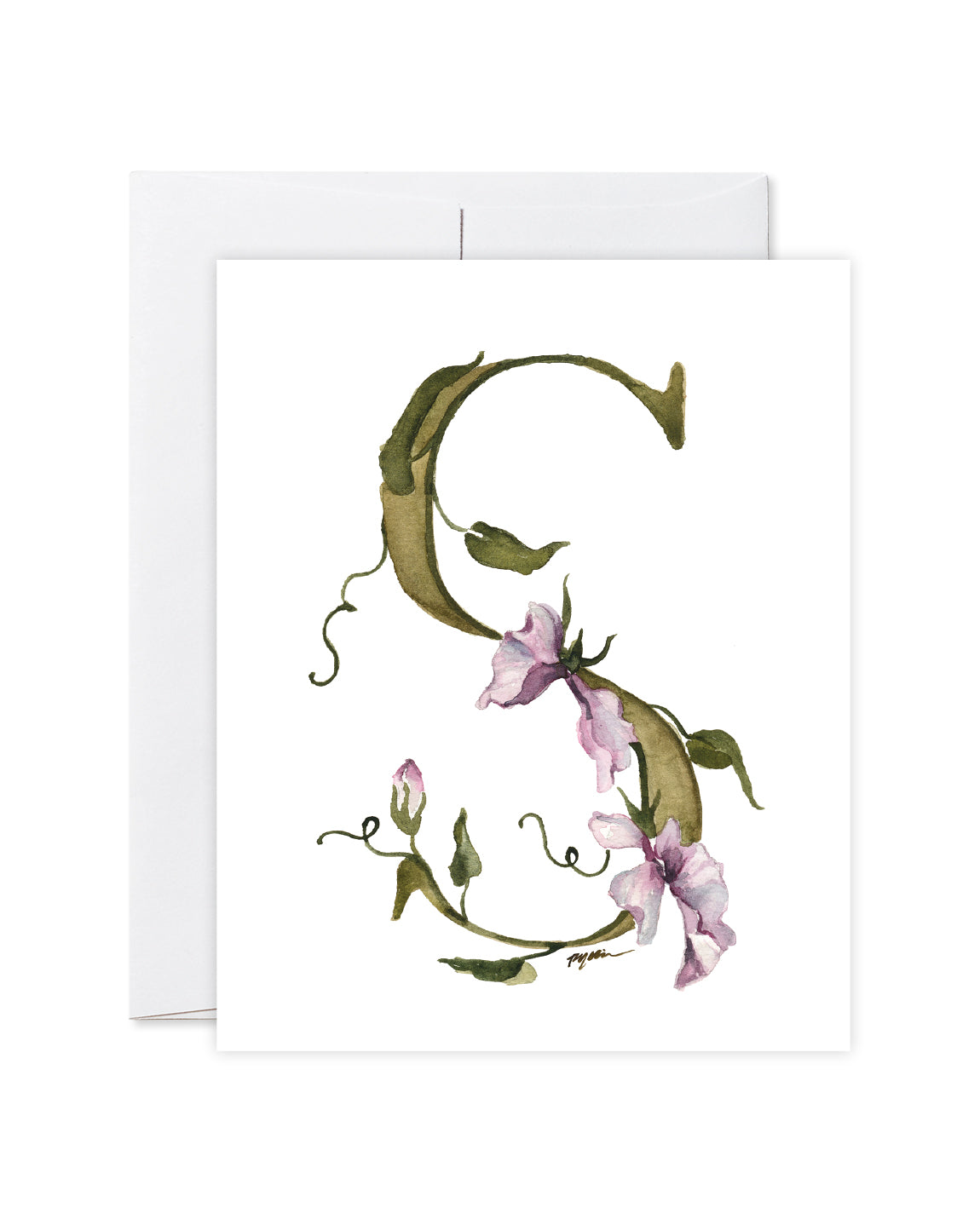 GraceLaced letter S personalized floral watercolor monogrammed note card by Ruth Chou Simons