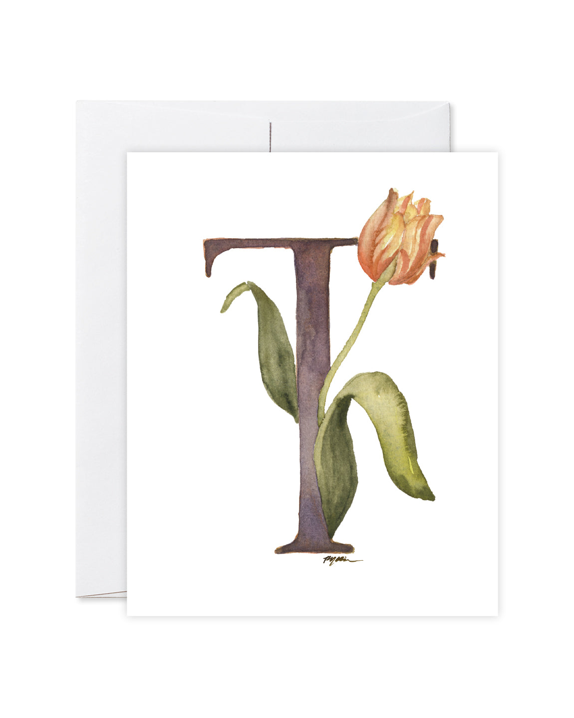 GraceLaced letter T personalized floral watercolor monogrammed note card by Ruth Chou Simons