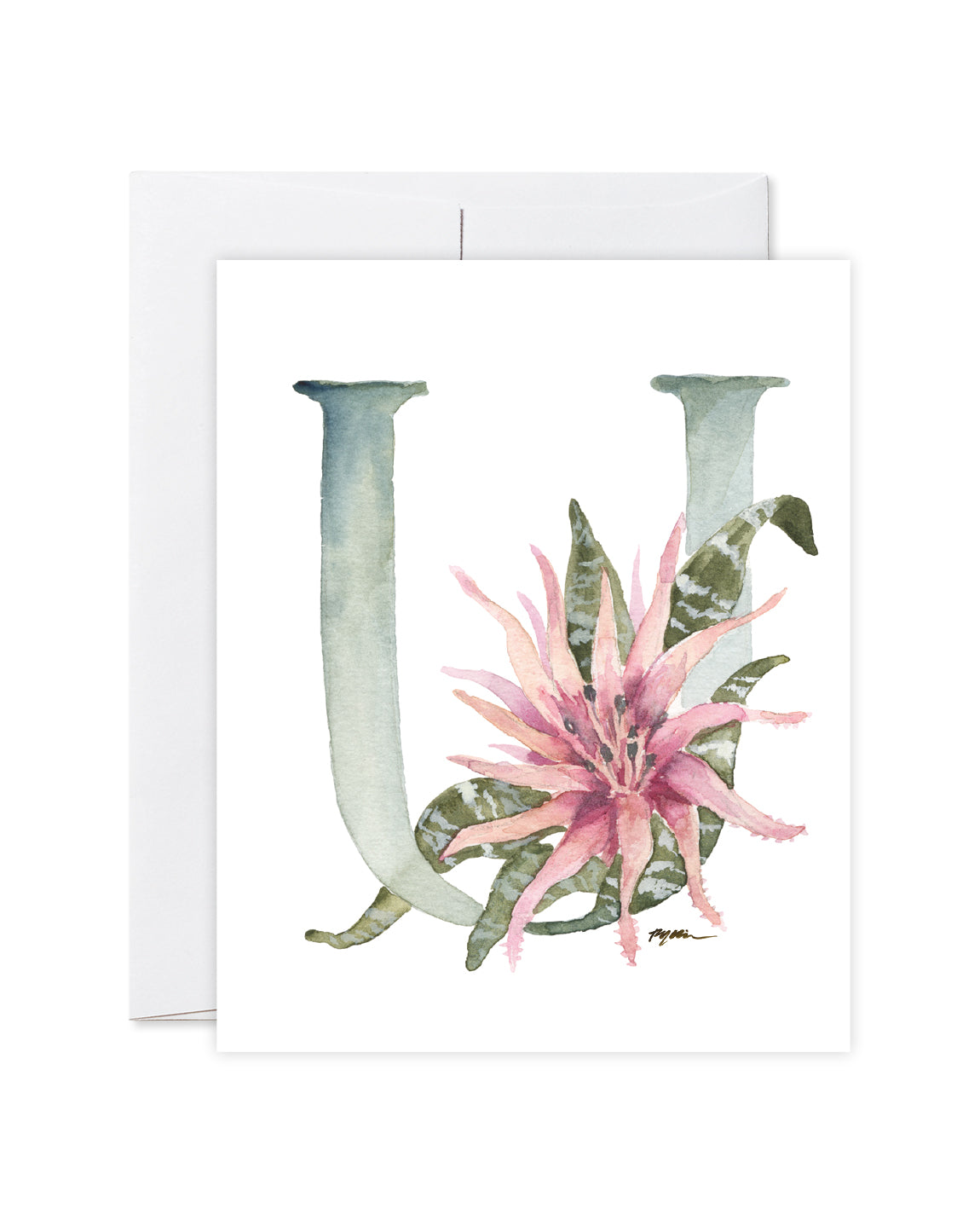 GraceLaced letter U personalized floral watercolor monogrammed note card by Ruth Chou Simons