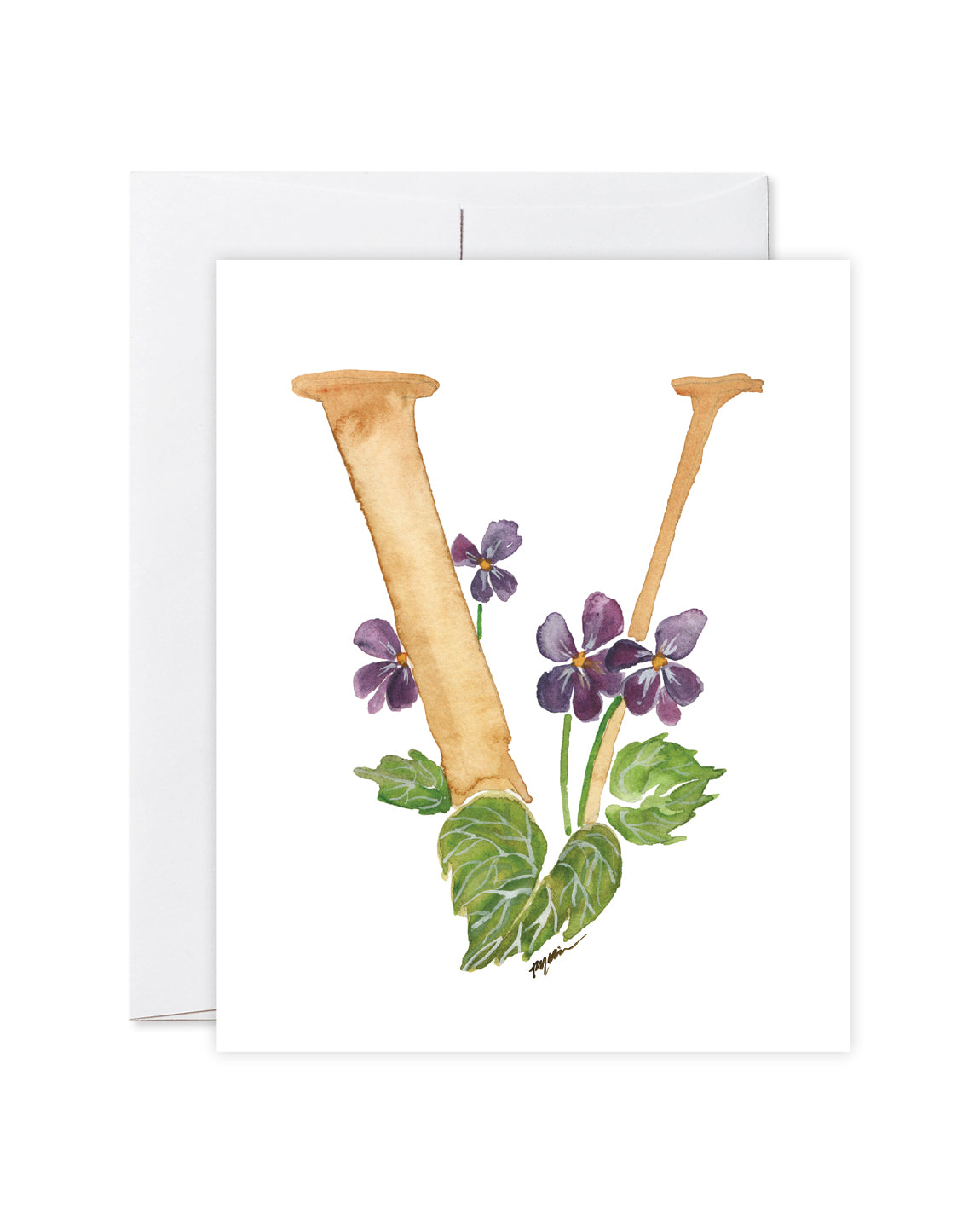 GraceLaced letter V personalized floral watercolor monogrammed note card by Ruth Chou Simons