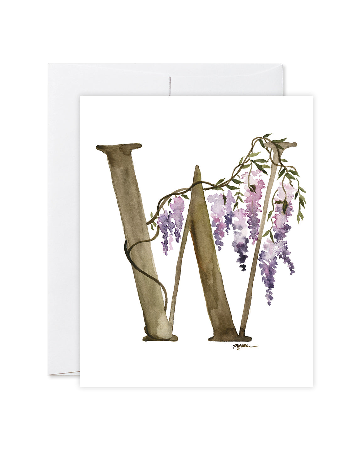 GraceLaced letter W personalized floral watercolor monogrammed note card by Ruth Chou Simons