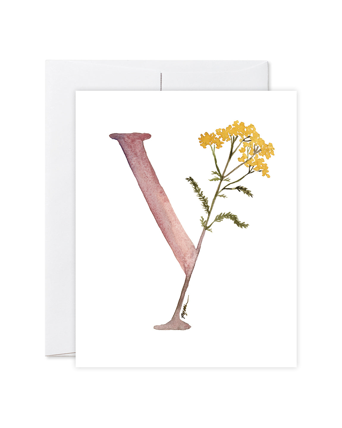 GraceLaced letter Y personalized floral watercolor monogrammed note card by Ruth Chou Simons