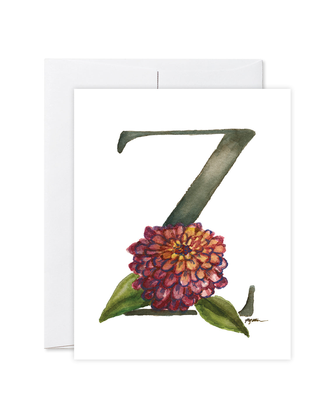 GraceLaced letter Z personalized floral watercolor monogrammed note card by Ruth Chou Simons